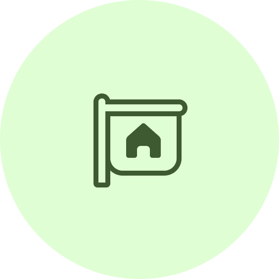 A green circle with an image of a sign